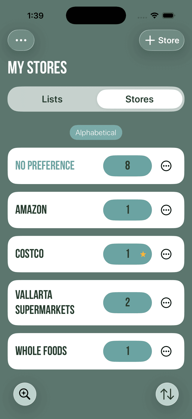 Store view with expanded categories